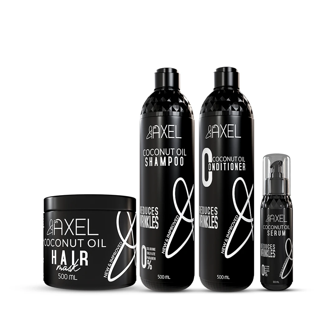 مجموعة جوزالهند من أكسل 5 قطع (شامبو500مل-وبلسم500مل-وسيروم100مل-حمام كريم500مل) لجميع انواع الشعر