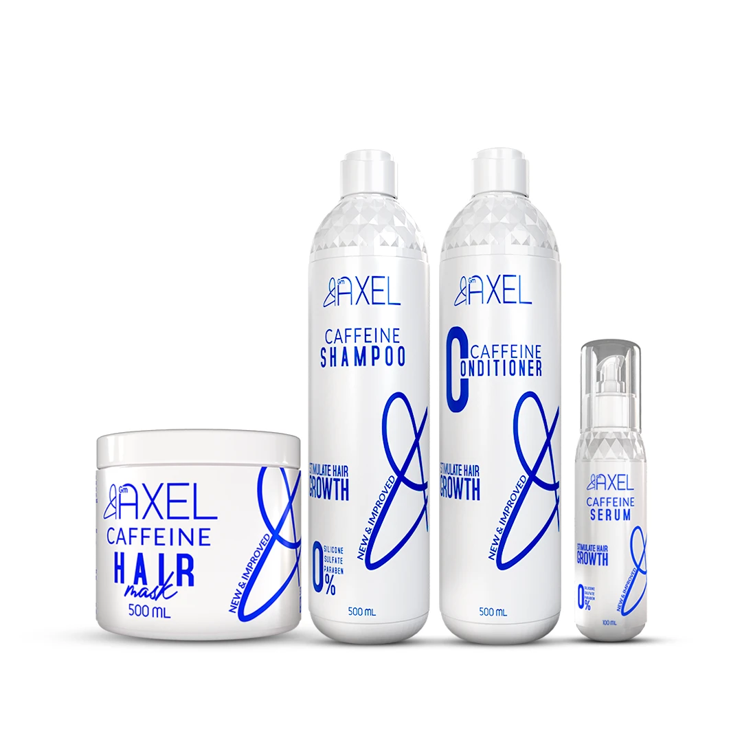 مجموعة الكافيين من جي إم أكسل 5 قطع (شامبو -بلسم-سيروم-حمام كريم) لجميع انواع الشعر